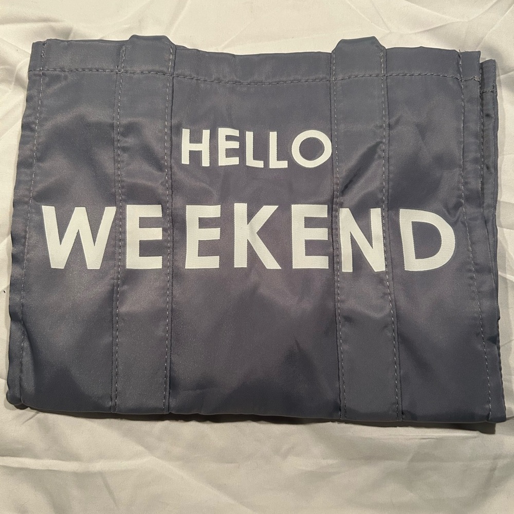 NWT Hello Weekend Stylish Blueish/Gray Tote Bag for Weekend Getaways